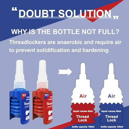 Thread Lock Blue and Red, Lock Tight Threadlocker Medium and High Strength, Thread Locker for Nuts, Bolts, Fasteners and Metals, Prevent Loosening and Corrosion (50 mlx2)