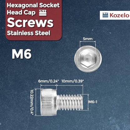 Socket Head Cap Screws M6-1x10mm 304 Stainless Steel Silver 10pcs - size: M6-1 x 10mm