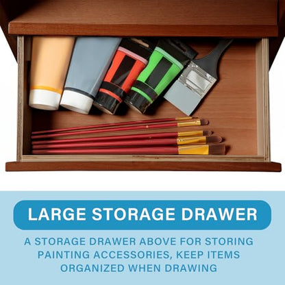 Large Beechwood H-Frame Studio Easel Stand with Storage Drawer, Walnut - style: Basic Walnut