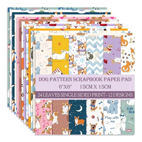 6x6" Cardstock Single Sided Scrapbooking,Craft Decorative Scrap Book Paper - color: 24sheets-dog