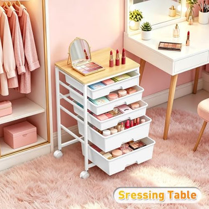 SUNALLY Rolling Carts with 5 Drawers, Storage Drawer Carts for Craft, White - color: White