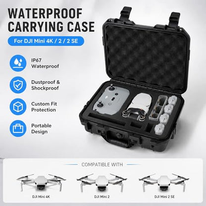 Mini 4K Case, IP67 Waterproof Hard Travel Carrying Case for DJI Mini 4K/ 2/2 SE Fly More Combo Drone & Accessories