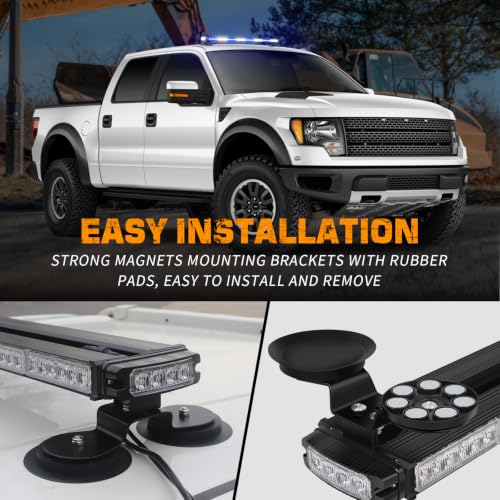 XRIDONSEN 37 Inch 104 LED Roof Strobe Lights Rooftop Magnetic light Bar - color: Blue/White