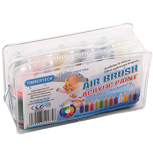 TIMBERTECH Acrylic Airbrush Paint, Professional 12x10ml Color Set of Acrylic Paint, Quick Drying Water Based, Rich Vivid Colors for Artists, Students, Beginners