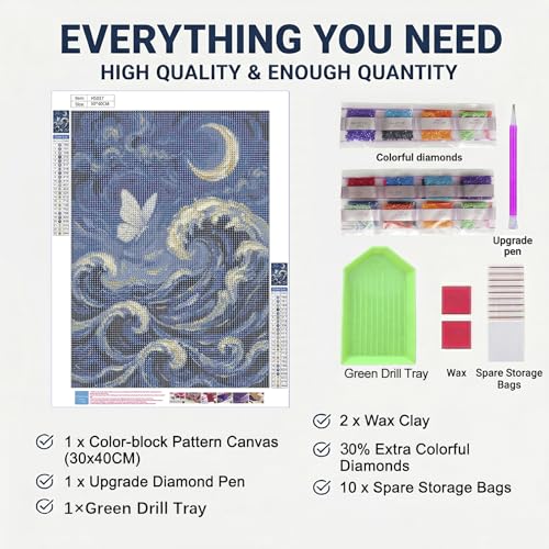 Ocean Wave Diamond Art Kits for Adults, Butterfly Diamond Painting Kit - color: HS037-1