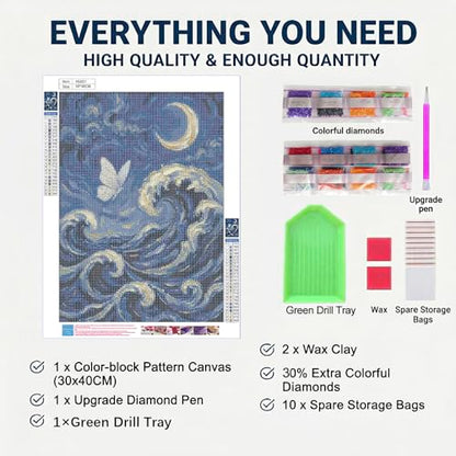 Ocean Wave Diamond Art Kits for Adults, Butterfly Diamond Painting Kit - color: HS037-1