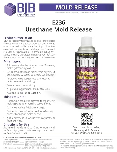 Stoner E236 Urethane Mold Release Spray – Silicone-Based Industrial Release Agent for Rigid, Semi-Rigid & Flexible Polyurethane Castings | 12 oz Aerosol Cans, Case of 12