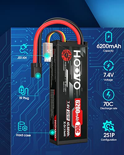 HOOVO 7.4V 6200mAh 70C 2S Lipo Battery Hard Case with TR Plug