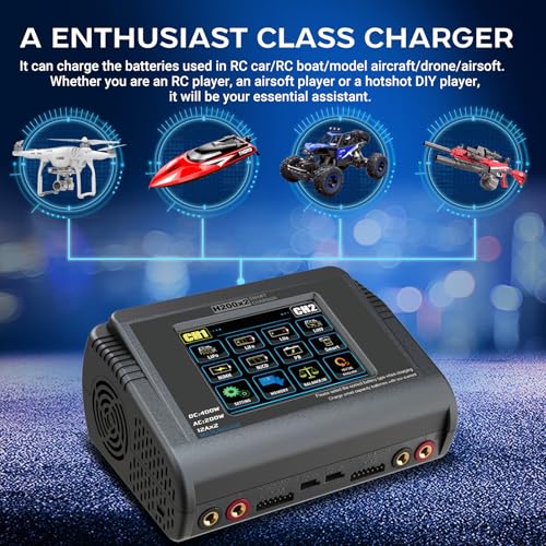 Dual LiPo Charger Touch Screen Battery Charger Discharger AC200W DC400W 12A