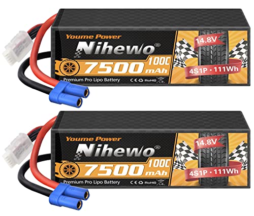 4S Battery 14.8V 7500mAh 100C Hardcase EC5 for RC Truck Boat 2Packs