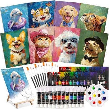 Cholemy 36 Pcs Paint and Sip Kit Gift for Adults 8''x10'',Animal - style: Animals