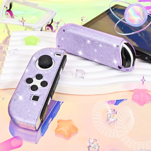 DLseego Glitter Protective Case for Switch Joy Con Controllers, Handheld Soft Silicone TPU Protective Cover Replacement Shell Case Suitable for Switch & Switch OLED Model Joy Cons - Purple - color: Purple