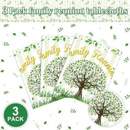 WovWeave 3 Pcs Family Reunion Tablecloths, 54 x 108 Inch, Green Tree Print