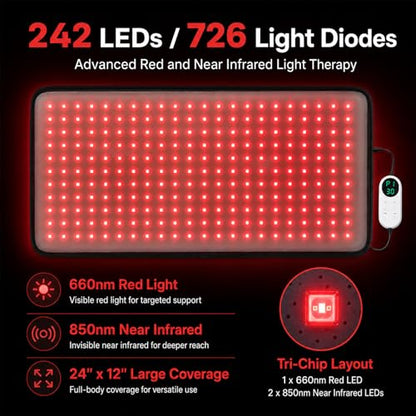 Red Light Therapy Pad for Body Pain, 24"x12" Large Infrared Wrap - size: 24"x12"