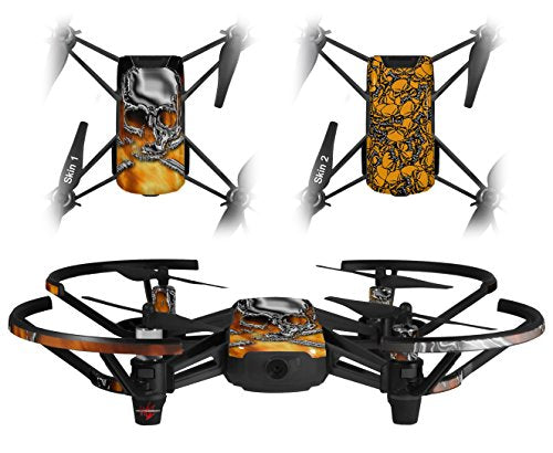Skin Decal Wrap 2 Pack Compatible with DJI Ryze Tello Chrome Skull on Fire Drone NOT Included