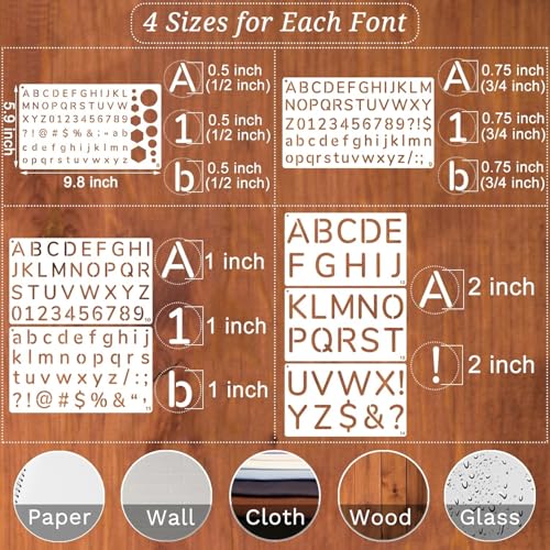 1/2, 3/4, 1, 2 Inch Letter Stencils for Painting, 14 Pack Plastic Small Number and Alphabet Stencil for Crafts Art Projects