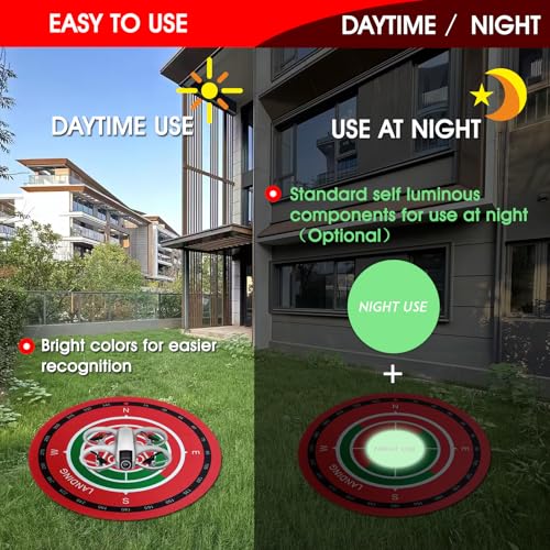 Universal Night-Visibility Drone Landing Pad, Fast-Foldable, Double-Sided Waterproof & Easy-Clean, Weighted Wind-Resistant Launch Pad for Mini 5/4/3 Pro/Mini 4k/Air 3s/Avata 2/Mavic 4 Series Quadcopters(Red) - color: Red
