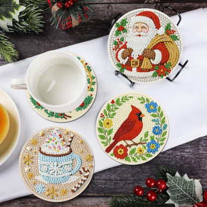 HHMATITS 8 Pcs Christmas Diamond Art Coasters Kit for Adults 4X4IN - color: Christmas