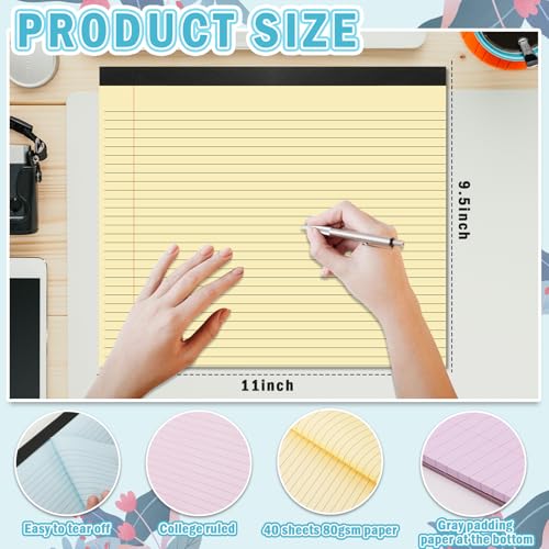 gisgfim 4 Pack 9.5"x 11" Legal Pads College Ruled Notepad - color: Pastel
