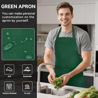 NLUS 2 Pack Kitchen Aprons with 2 Pockets for Women Men, Chef Aprons for Baking BBQ Cooking, Green - color: Green