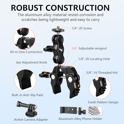 Chelhead Super Clamp Camera Mount with Phone Holder for Up to 3" Tubes - style: For Camera & Phone