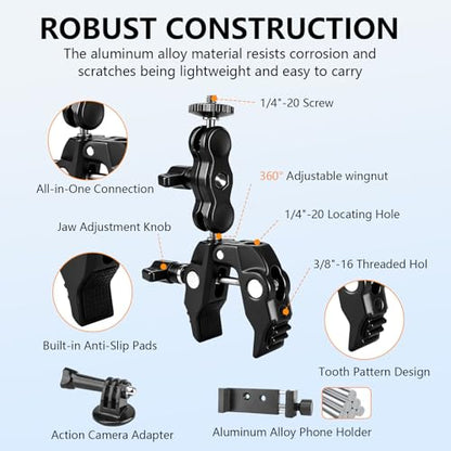 Chelhead Super Clamp Camera Mount with Phone Holder for Up to 3" Tubes - style: For Camera & Phone