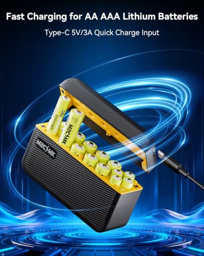 Rechargeable 8 AA and 8 AAA Lithium Batteries with USB-C Charger