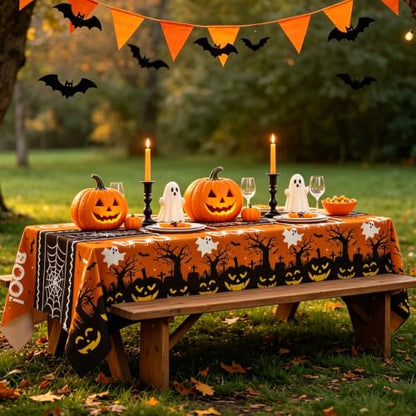 54IN X 320FT Halloween Plastic Table Cover Roll with Cutter Box, Cut to Size Plastic Table Cloths for Parties, Birthday(BOOI Spider Web) - color: Booi Spider Web, size: 3840" x 54" (Rectangular)