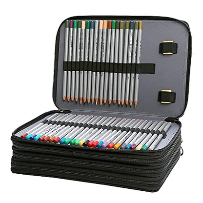 200 Slots Pencil Case 4-Layer Zipped Holder w/Handle - color: Black, size: 200