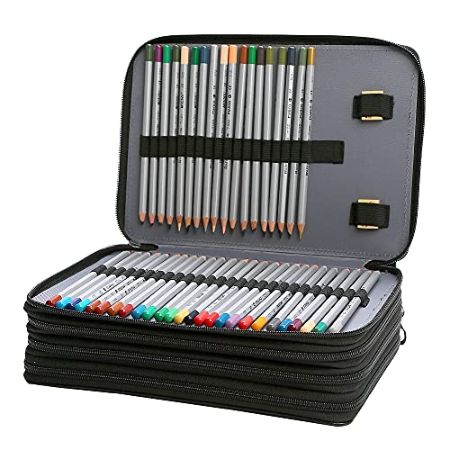 200 Slots Pencil Case 4-Layer Zipped Holder w/Handle - color: Black, size: 200
