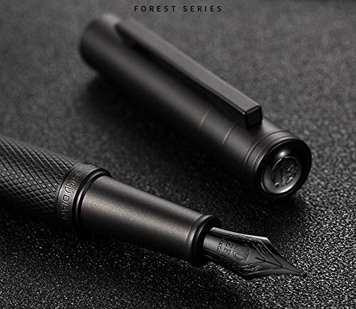 Matte Black Forest Fountain Pen Extra Fine Nib Classic Design with Converter and Metal Pen Box Set by Asvine - color: Black, style: Extra Fine Point