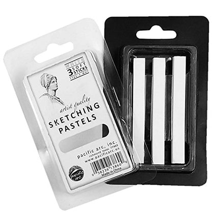Pacific Arc - Sketching Pastel Set, 3-piece - Semi-Soft - White- For Sketching, Blending, Lighten and Drawing - Non-Toxic - color: White Color 3pc