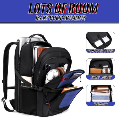 Large Travel Backpack, 17.3" Laptop Backpack, Blue - color: Blue, size: 17.3 Inch（20.4"x13.3"x10.2"）
