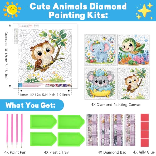 GIFOHAPY 4 Pack Diamond Art Kits, 5D Animal Diamond Painting for Beginners - color: White