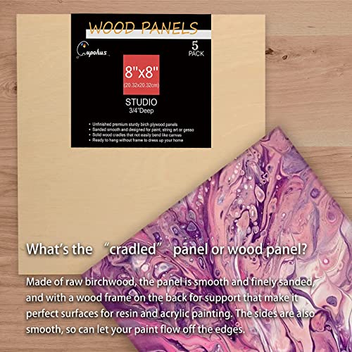 Cupohus 8'' x 8'' 5 Packs Unfinished Wood Canvas Panels for Painting - size: 8" x 8"