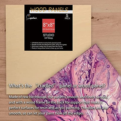 Cupohus 8'' x 8'' 5 Packs Unfinished Wood Canvas Panels for Painting - size: 8" x 8"