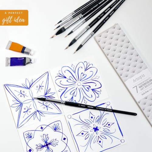 ARTEGRIA Watercolor Brush Set, 7 Extended Tip Needle Point Round Brushes