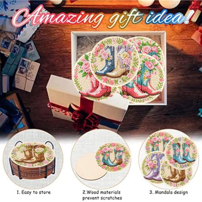 8 Pack Diamond Art Coasters, Boots Diamond Painting Coasters - color: Boots Coasters