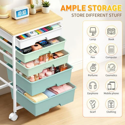SUNALLY Rolling Carts with 5 Drawers, Storage Drawer Carts for Craft, Green - color: Green