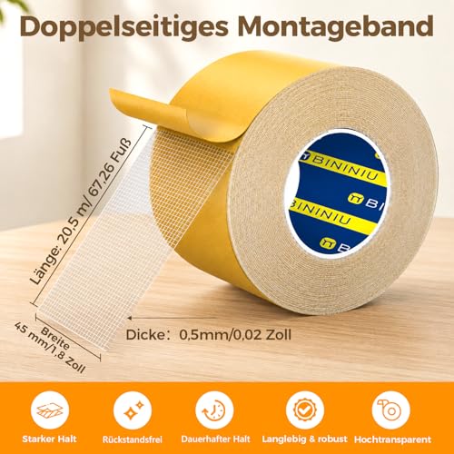 Heavy Duty Mounting Tape 1.8inX67.26FT Double Sided Clear Tape, Waterproof Strong Adhesive Tape for Office Use, Fixing & Splicing - size: 1.8inX67.26FT