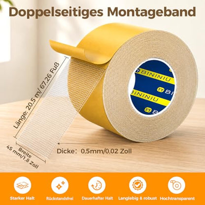 Heavy Duty Mounting Tape 1.8inX67.26FT Double Sided Clear Tape, Waterproof Strong Adhesive Tape for Office Use, Fixing & Splicing - size: 1.8inX67.26FT