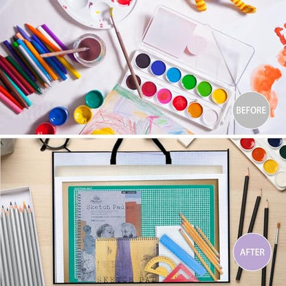 RUIAN 2-Pack 19x25 Inch Art Portfolio Bag, Waterproof Nylon Folder with Handle for Artwork, Drawing Pads, Posters, Charts & Teaching Materials (Translucent, Foldable)