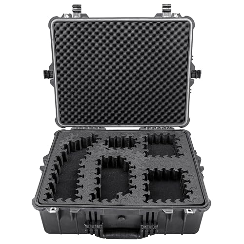 Eylar 24" X-Large Hard Case Equipped With Ragar Reconfigurable & Reusable XP Crosslinked Foam Insert, Waterproof, Shockproof For Equipment, Drones And Cameras (2 Ragar Layers) (Black) - color: Black