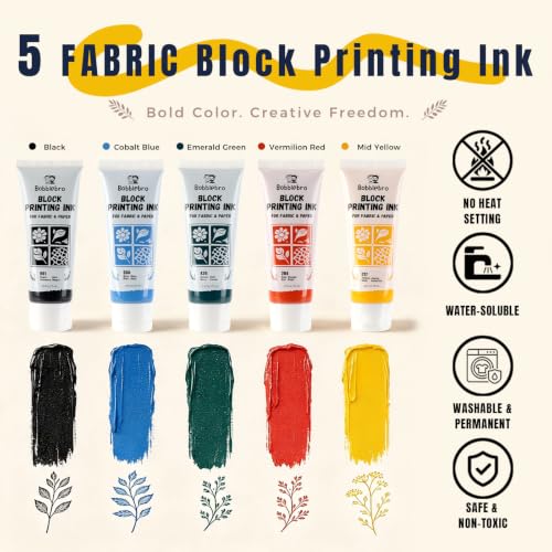 Bobblebro Linocut Kit for Printmaking, 5 Color Fabric Block Printing Kit - color: 5 Color set