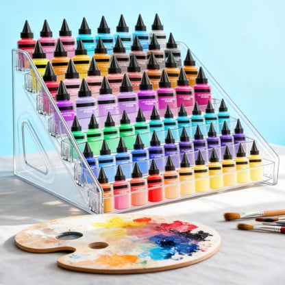 Vowcarol Clear 7-Tier Snap-On Acrylic Paint Organizer Rack | Holds 56 Bottles | Miniature & Craft Paint Storage