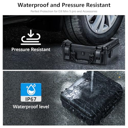 FPVtosky Dual Layer Hard Case for DJI Mini 5 Pro [CASE ONLY], Waterproof Carrying Case for Mavic Mini 5 Pro/Fly More Combo/Plus Drone, Compatible with DJI RC 2 or RC-N3 Controller Accessories