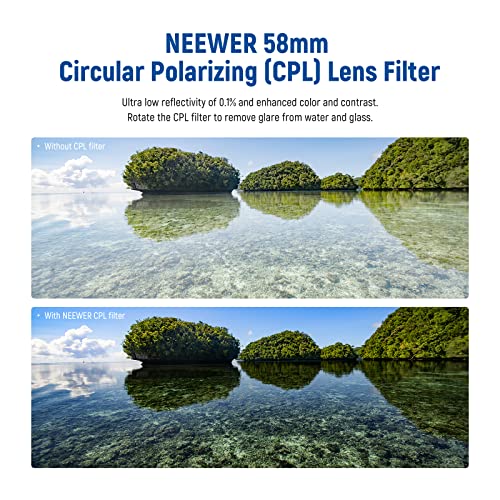 NEEWER 58mm Polarizer Filter 30 Layer Multi Resistant Nano Coated Circular Polarizing Filter(CPL) with HD Optical Glass/Ultra Slim Frame, Reduce Glare/Enhance Contrast/Reduce Reflection - size: 58mm