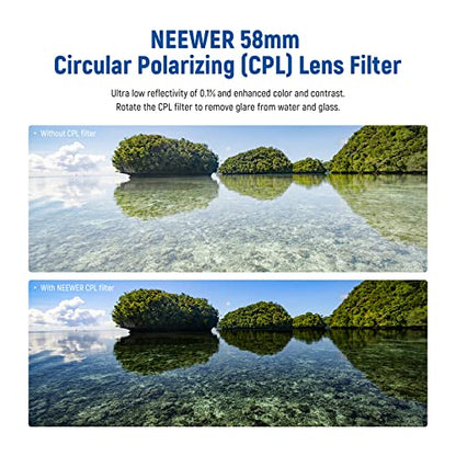 NEEWER 58mm Polarizer Filter 30 Layer Multi Resistant Nano Coated Circular Polarizing Filter(CPL) with HD Optical Glass/Ultra Slim Frame, Reduce Glare/Enhance Contrast/Reduce Reflection - size: 58mm