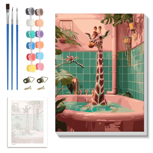 zpptAugs Paint by Numbers Kit for Adults Beginners，Giraffe Funny Adult Paint by Number Kits on Canvas,Digital Oil Number Painting Kits for Home Decor Gift 12"x16"(Without Frame)