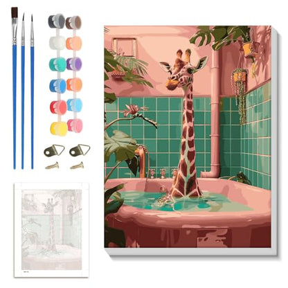 zpptAugs Paint by Numbers Kit for Adults Beginners，Giraffe Funny Adult Paint by Number Kits on Canvas,Digital Oil Number Painting Kits for Home Decor Gift 12"x16"(Without Frame)